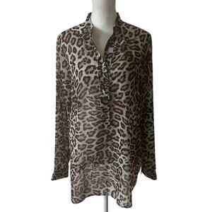 W by Worth Cheetah Animal Print V-Neck Tunic Blouse Womens Size Small